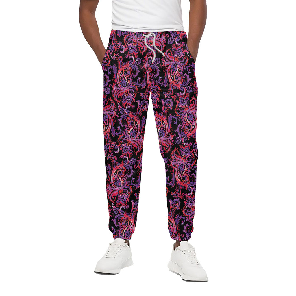 Purple Paisley Pattern Print Cotton Pants