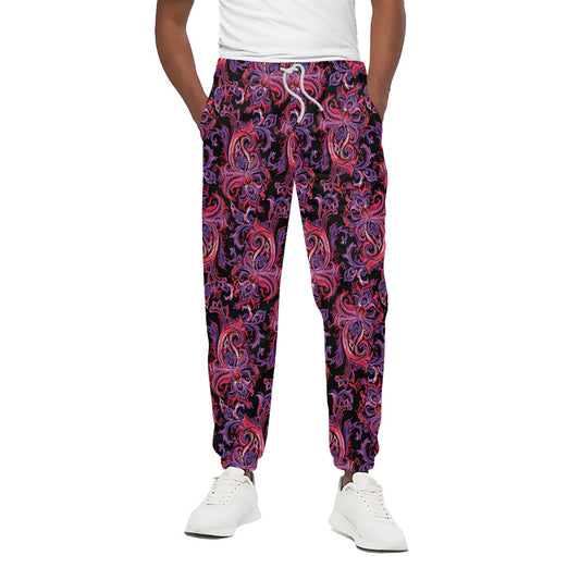 Purple Paisley Pattern Print Cotton Pants