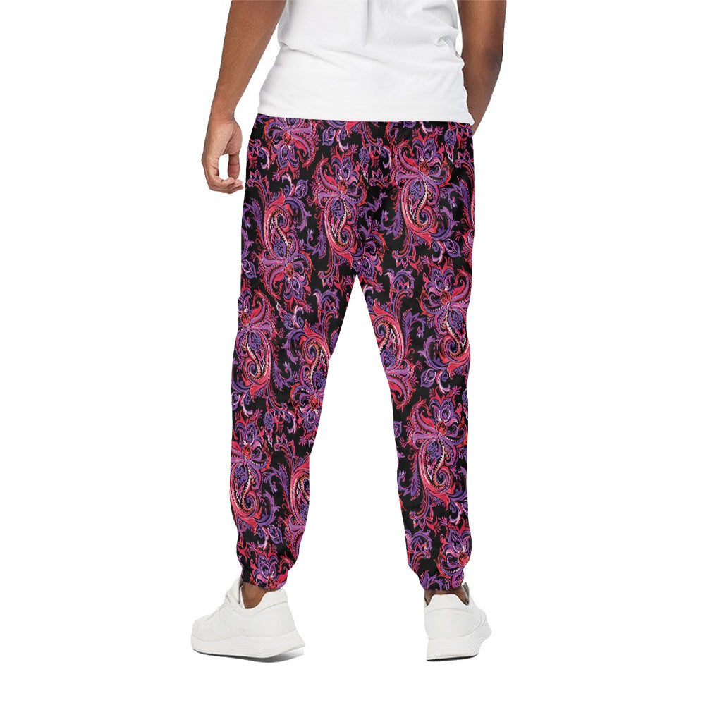 Purple Paisley Pattern Print Cotton Pants