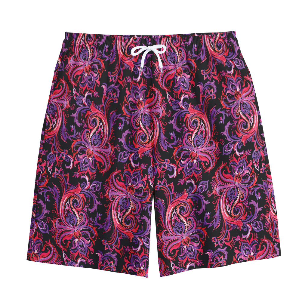 Purple Paisley Pattern Print Cotton Shorts