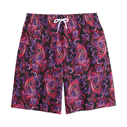 Purple Paisley Pattern Print Cotton Shorts
