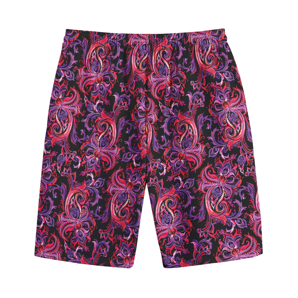 Purple Paisley Pattern Print Cotton Shorts
