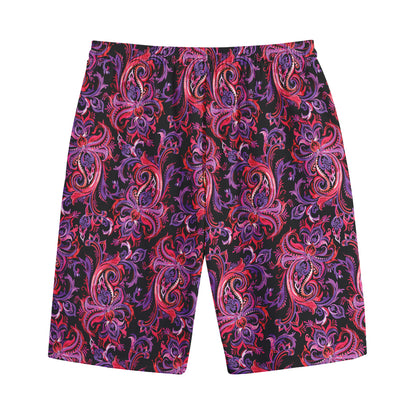 Purple Paisley Pattern Print Cotton Shorts