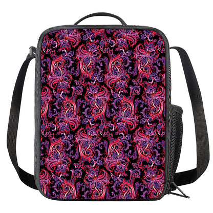 Purple Paisley Pattern Print Crossbody Lunch Bag