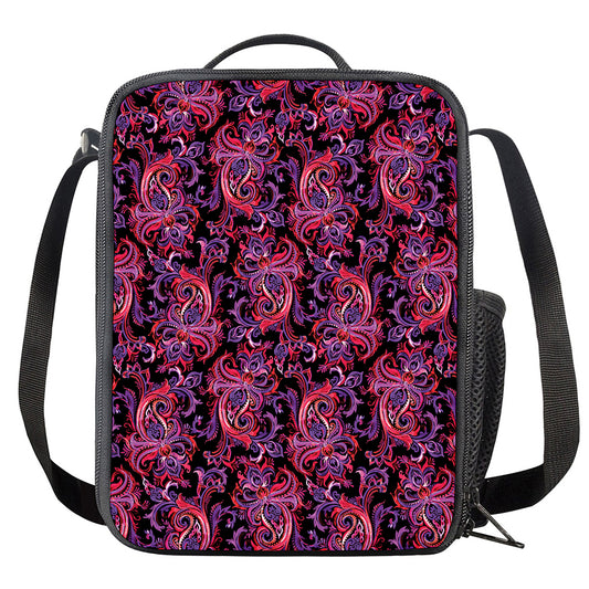 Purple Paisley Pattern Print Crossbody Lunch Bag