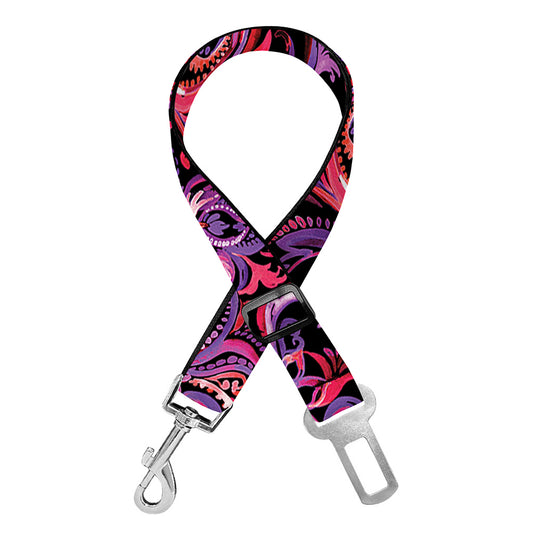Purple Paisley Pattern Print Dog Seat Belt