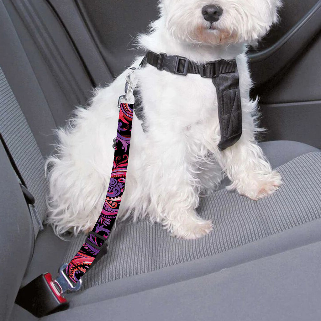 Purple Paisley Pattern Print Dog Seat Belt