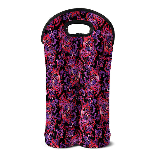 Purple Paisley Pattern Print Double Neoprene Wine Tote