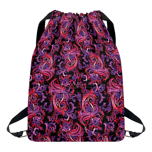 Purple Paisley Pattern Print Drawstring Backpack