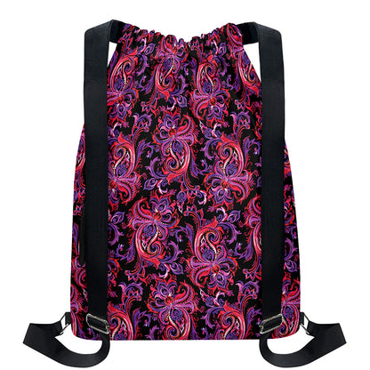 Purple Paisley Pattern Print Drawstring Backpack