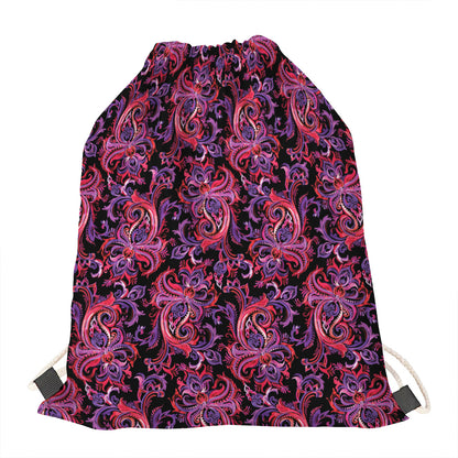 Purple Paisley Pattern Print Drawstring Bag