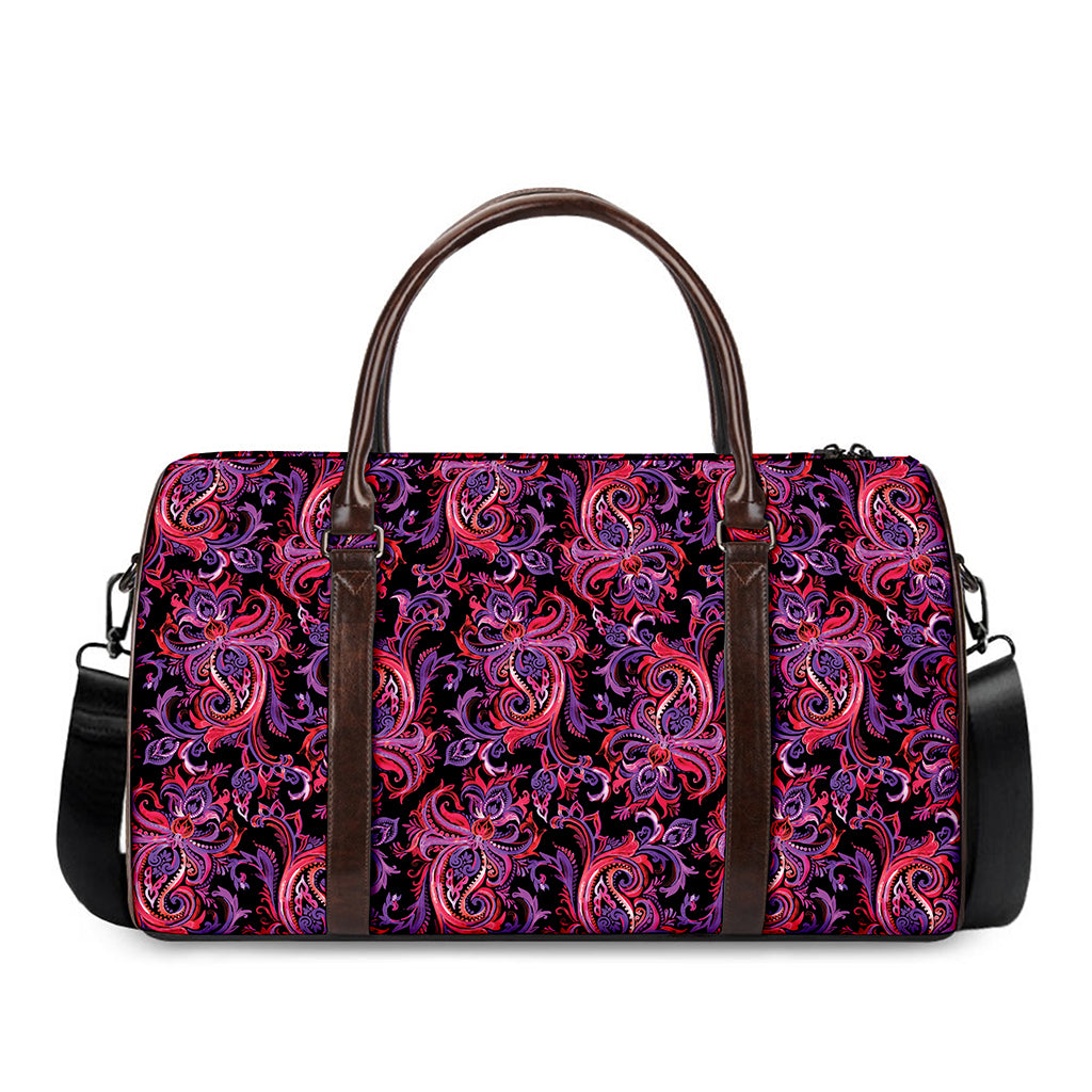 Purple Paisley Pattern Print Duffle Bag