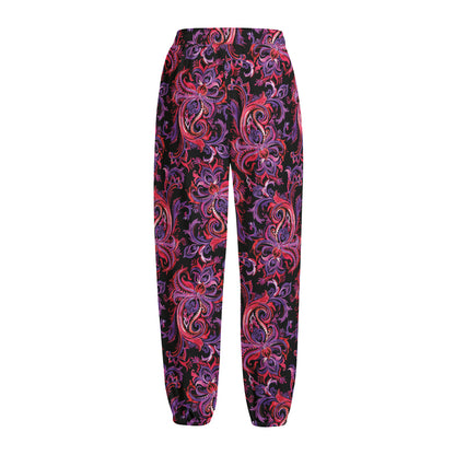 Purple Paisley Pattern Print Fleece Lined Knit Pants