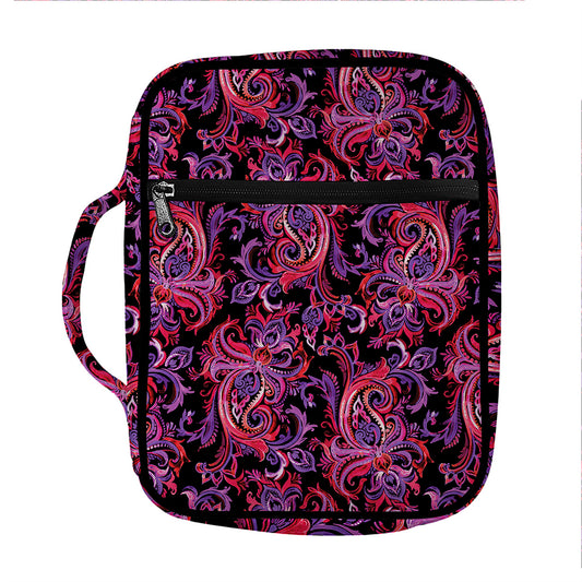 Purple Paisley Pattern Print Front Pocket Bible Bag