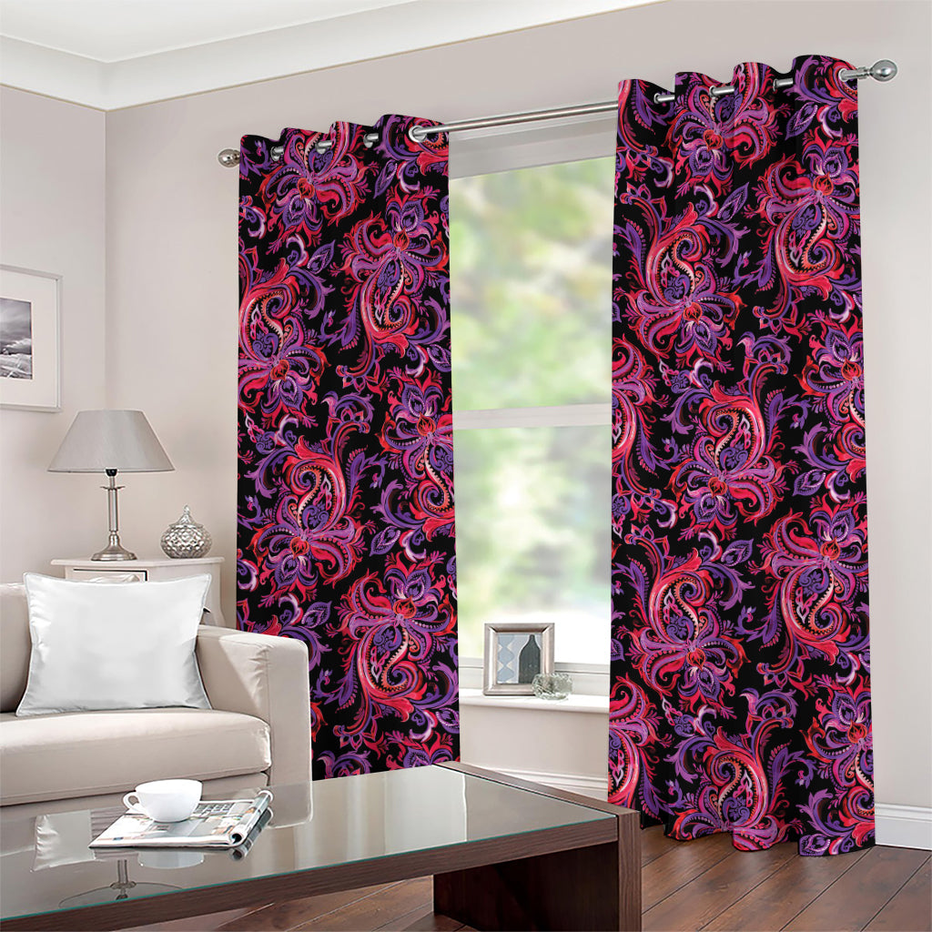 Purple Paisley Pattern Print Grommet Curtains