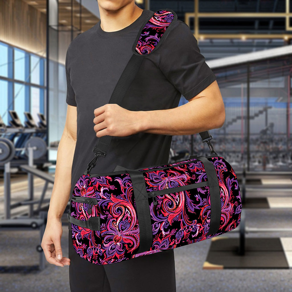 Purple Paisley Pattern Print Gym Bag