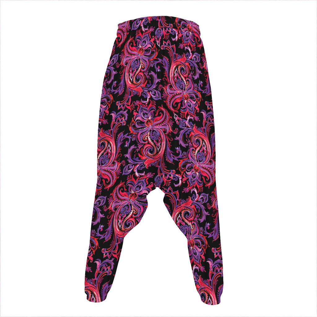Purple Paisley Pattern Print Hammer Pants