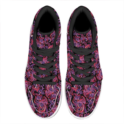 Purple Paisley Pattern Print High Top Leather Sneakers