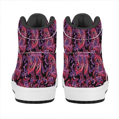 Purple Paisley Pattern Print High Top Leather Sneakers