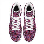 Purple Paisley Pattern Print High Top Leather Sneakers