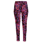 Purple Paisley Pattern Print High-Waisted Pocket Leggings