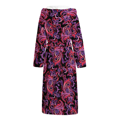 Purple Paisley Pattern Print Hooded Bathrobe