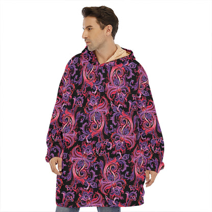 Purple Paisley Pattern Print Hoodie Blanket