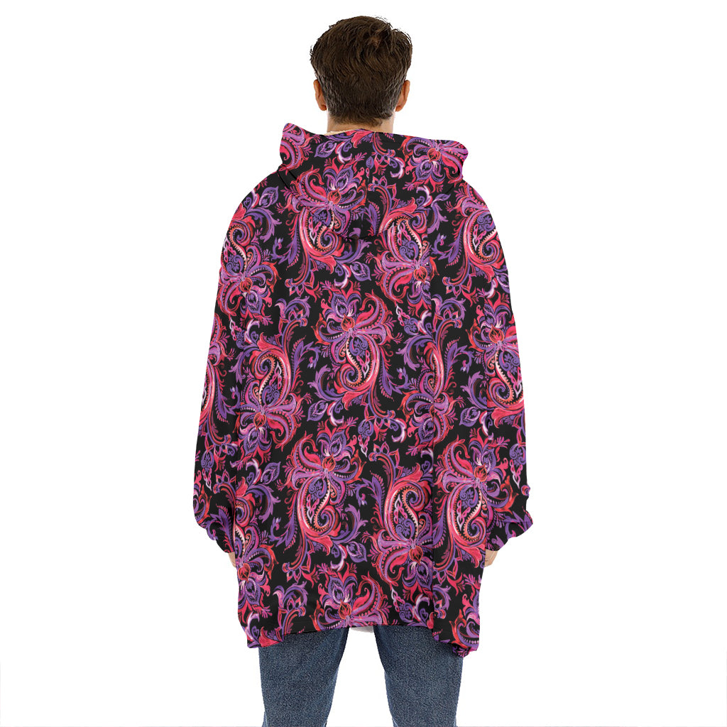 Purple Paisley Pattern Print Hoodie Blanket