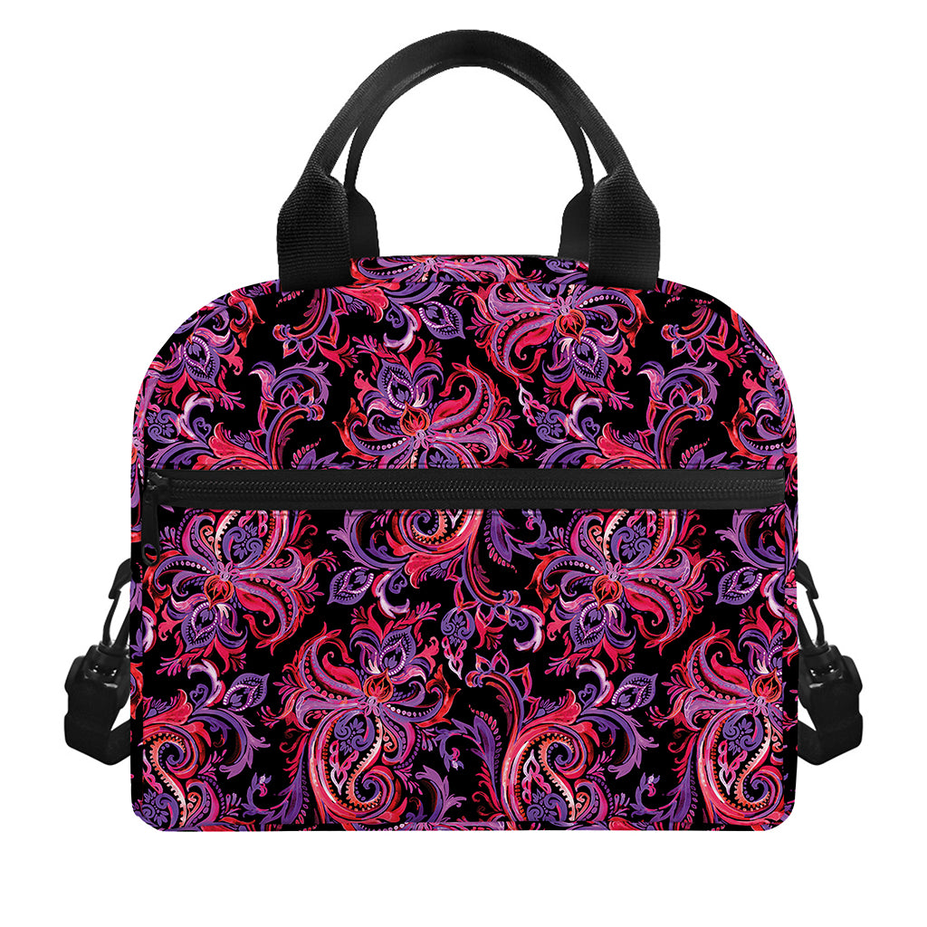 Purple Paisley Pattern Print Insulated Lunch Bag