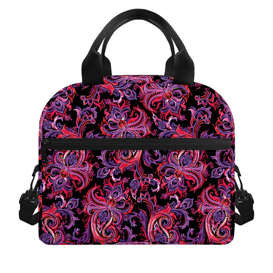 Purple Paisley Pattern Print Insulated Lunch Bag