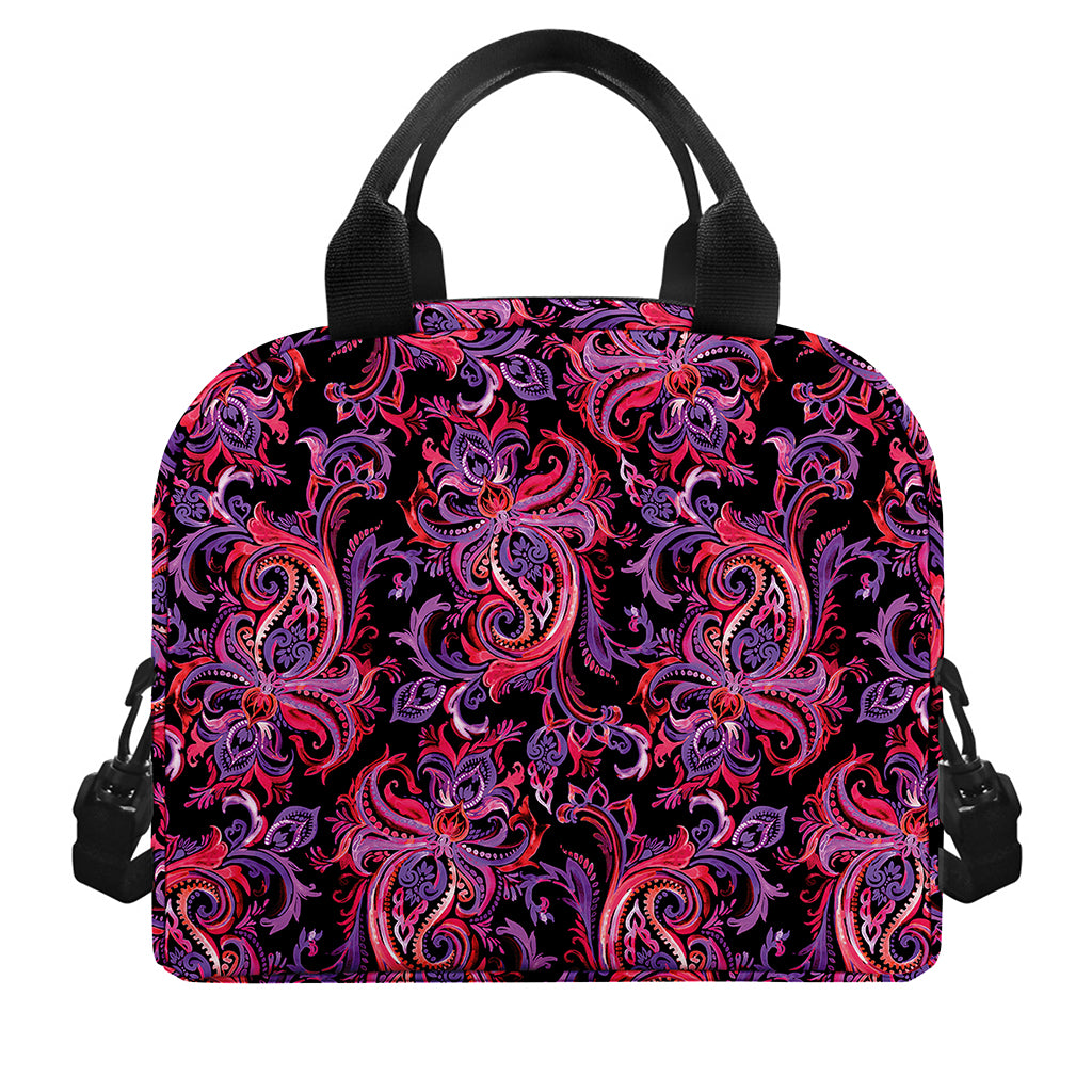 Purple Paisley Pattern Print Insulated Lunch Bag
