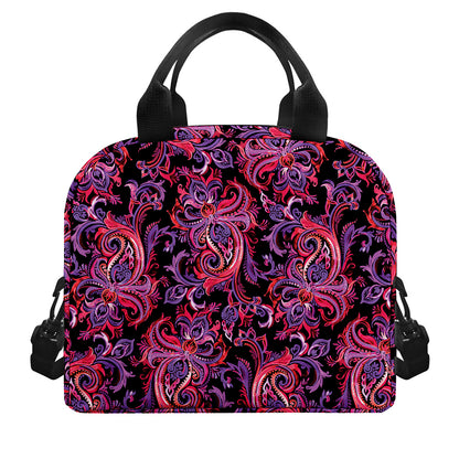 Purple Paisley Pattern Print Insulated Lunch Bag