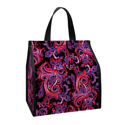 Purple Paisley Pattern Print Insulated Lunch Tote