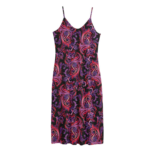 Purple Paisley Pattern Print Jersey Midi Cami Dress