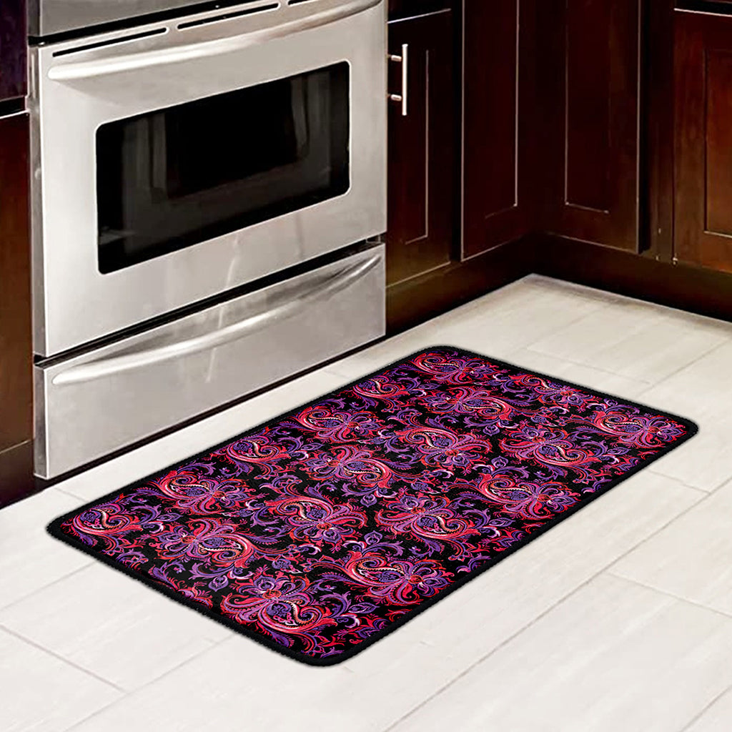 Purple Paisley Pattern Print Kitchen Mat
