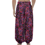 Purple Paisley Pattern Print Lantern Pants