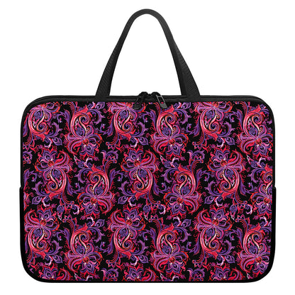 Purple Paisley Pattern Print Laptop Sleeve With Handle