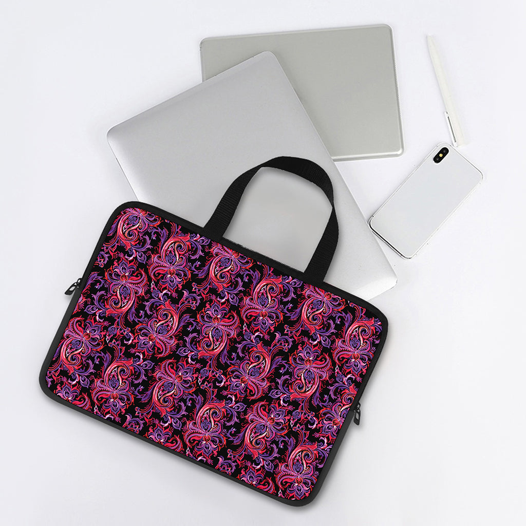 Purple Paisley Pattern Print Laptop Sleeve With Handle
