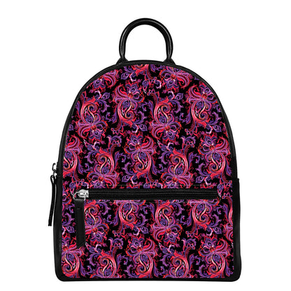 Purple Paisley Pattern Print Leather Backpack
