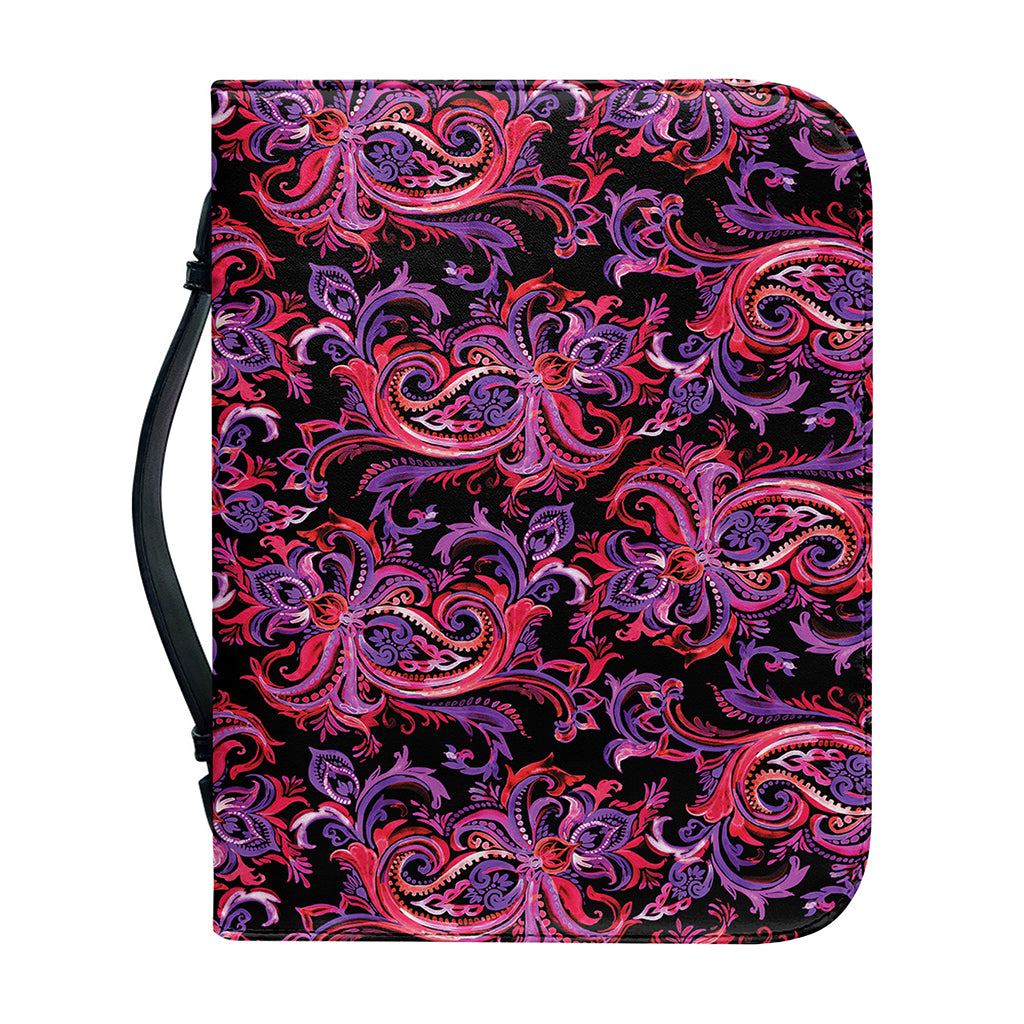 Purple Paisley Pattern Print Leather Bible Cover