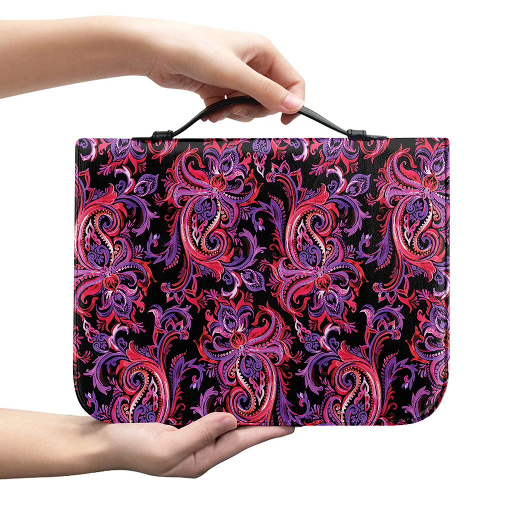 Purple Paisley Pattern Print Leather Bible Cover