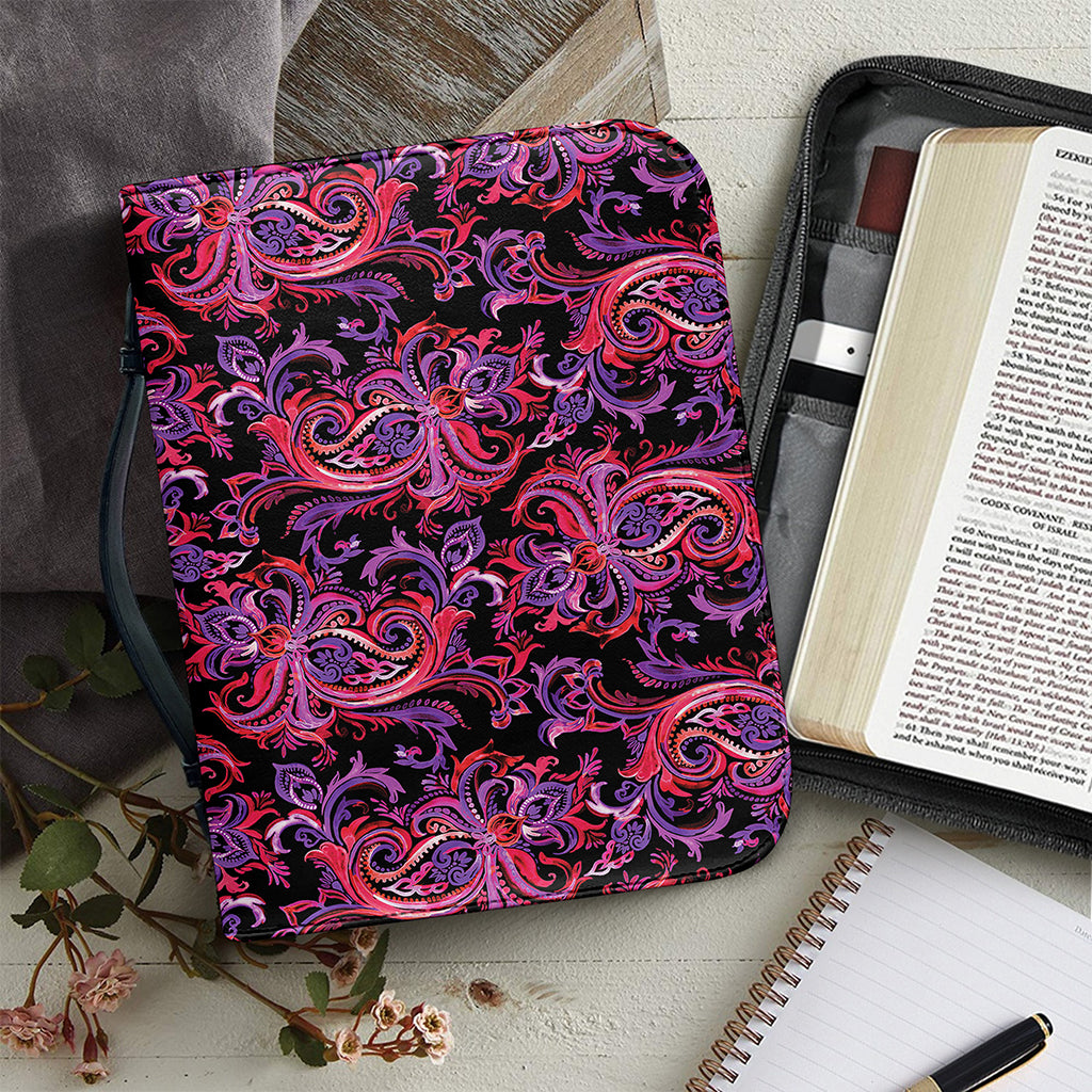 Purple Paisley Pattern Print Leather Bible Cover
