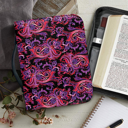 Purple Paisley Pattern Print Leather Bible Cover