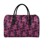 Purple Paisley Pattern Print Leather Duffle Bag