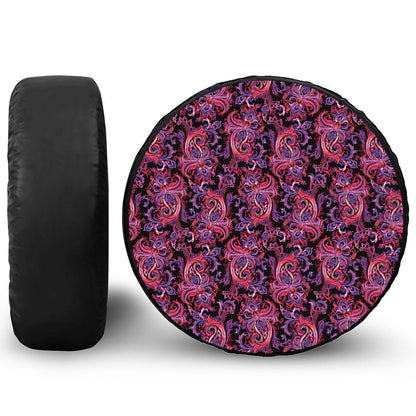 Purple Paisley Pattern Print Leather Spare Tire Cover