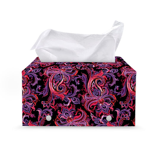 Purple Paisley Pattern Print Leather Tissue Box Cover