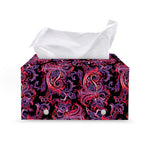 Purple Paisley Pattern Print Leather Tissue Box Cover