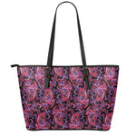Purple Paisley Pattern Print Leather Tote Bag