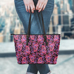 Purple Paisley Pattern Print Leather Tote Bag