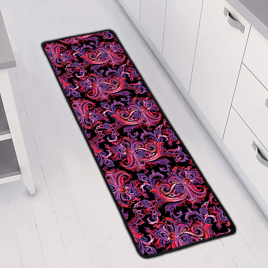 Purple Paisley Pattern Print Long Kitchen Mat